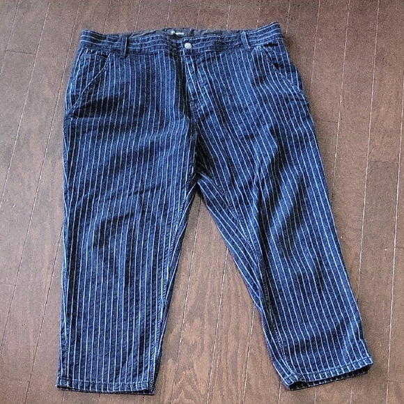 True Religion Devin Cropped Navy Striped Trouser - Picture 1 of 9